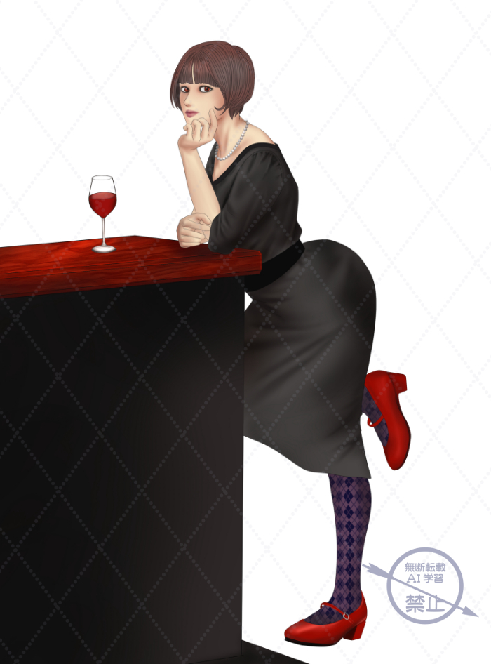 肘をつく女性